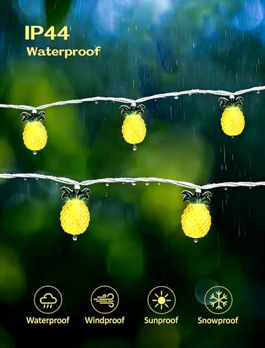 12FT Pineapple String Lights – 20 LED Warm White Tropical Fairy Lights, UL Certified, IP44 Waterproof for Tiki Bar, Luau, Patio & Christmas - color: Yellow/white