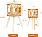 Boho Rattan Plant Stand Indoor Outdoor - 2 Rattan Wicker Planter Shelf for Multiple Plants, Mid Century Modern Wooden Flower Pot Holder with Stand, Farmhouse Home Decor for Living Room