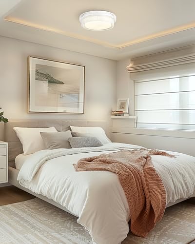 Rattan Light Fixtures Ceiling Mount, HWH 15W LED Flush Mount Ceiling Light 13'' Boho Twine Light Fixtures Coastal Lighting Fixtures, White Finish, 5HYS78F-LED WH - color: White, size: 13 Inch