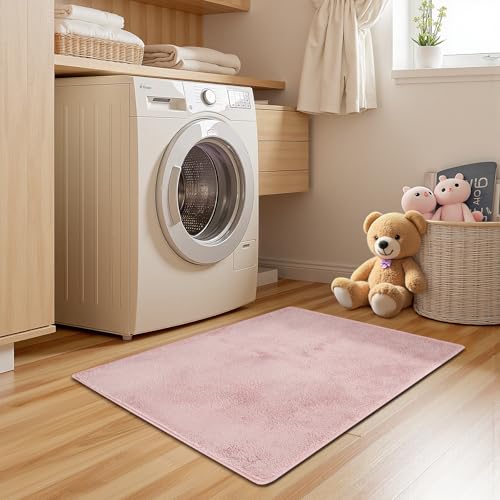 jinchan Solid Plush Area Rug 2x3 Performance Shaggy Washable Rug Indoor Entryway Doormat Soft Modern Faux Wool Cozy Non Slip Carpet for Living Room Kid Room Bedroom Nursery Pink - color: Solid Pink, size: 2' x 3' (Rectangular)