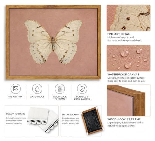 Framed Vintage Butterfly Canvas Wall Art Antique White Moth Picture Pink Aesthetic Poster Print Neutral Moody Insect Painting Farmhouse Wall Decor for Living Room Bedroom Dorm Office 8x10in - color: Butterfly, size: 10"L x 8"W