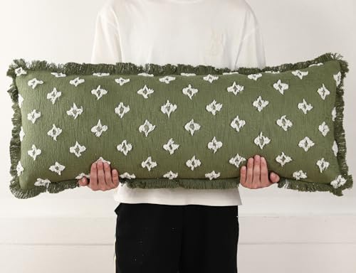 Boho Long Lumbar Pillow Cover 16x36 with Tassel Fringe,3D Flower Patterned Extra Decorative Long Lumbar Pillow Cover Case for Sofa Couch Bed Livingroom Farmhouse,Sage Green - color: Sage Green, size: 36" x 16" (Pack of 1)