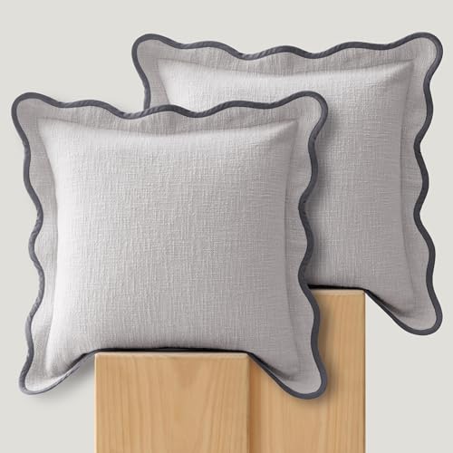 Double Stitch Scalloped Throw Pillow Covers - 100% Cotton Set of 2 Decorative Boho Pillow Covers 20 x 20, Made in India, Square Cushion Case, Modern Home Decor for Couch Sofa Living Room, Winter Sky - color: Winter Sky, size: 20" x 20" (Pack of 2)
