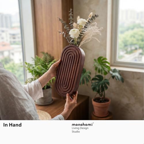 2 Pack Wooden Wall Vase Set, Modern Farmhouse Boho Hanging Planters for Dried Flowers Faux Plants, Wall Decor for Living Room,Bedroom, Bathroom, Entryway, Hallway with Mounting Hardware (Brown) - color: Brown
