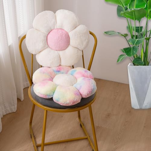 2pcs Flower Floor Pillow, Daisy Flower Shaped Pillows Set, Cute Preppy Room Decor Decorative Throw Pillows Cushions for Girls Bedroom Bed Couch Decor (White & Multicolour Pink, 15 INCH) - color: White & Multicolour Pink