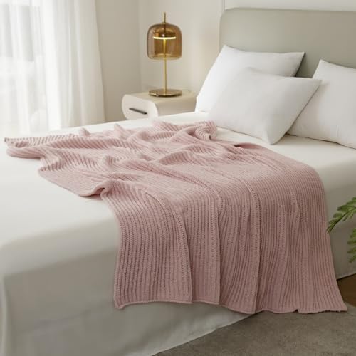 WESHIONGOO Pink Throw Blanket for Couch Soft Knit Throw Blanket with Chenille Yarn Non-Shedding, Chenille Blanket for Living Room Bed Sofa (50"*60") - color: Light Pink
