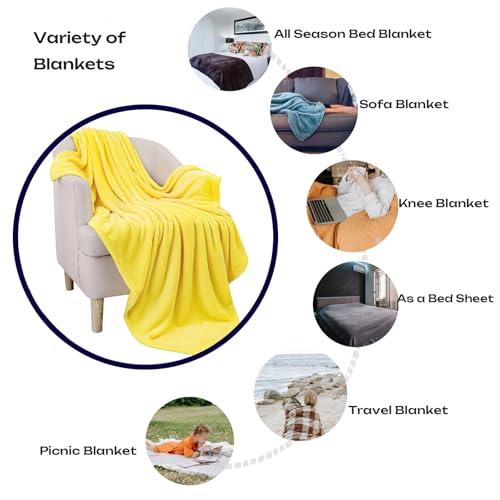 JIAHANNHA Yellow Throw Blanket Fleece Blanket 50"x60",Super Soft Cozy Plush Throw Blanket for Couch Sofa Bed,Warm and Lightweight Bed Blankets for Adults - color: Yellow, size: Throw(50"×60")