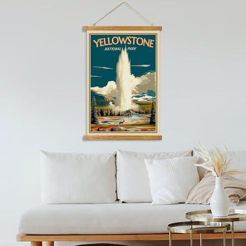 ABoby Vintage Yellowstone National Park Posters - Travel Posters Wall Art for Home, Office - Retro Style Wall Decor with Wood Frames - Ready to Hang - color: Yellowstone