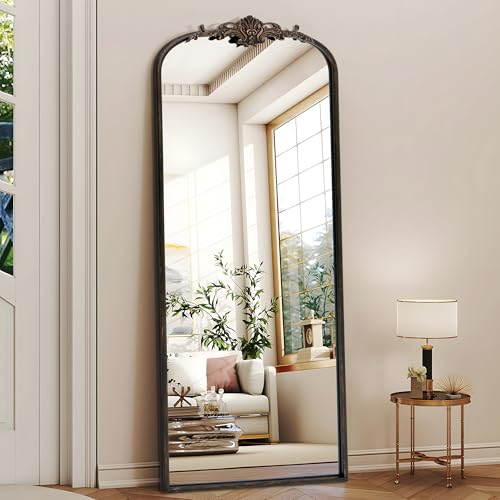 Besdomus Arched Mirror Full Length: 21"x56" French Black Vintage Full Body Mirror - Floor Antique Baroque Traditional Ornate for Entryway/Cloakroom/Bedroom/Living Room - Home Decor for Homemakers - color: Black, size: 56"L x 21"W