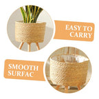 Toddmomy Rattan Basket Plant Stand Weaving Plant Pot Stand Bohemian Style Flower Pot Rack - color: Beige