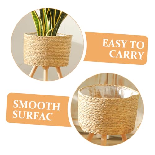 Toddmomy Rattan Basket Plant Stand Weaving Plant Pot Stand Bohemian Style Flower Pot Rack - color: Beige