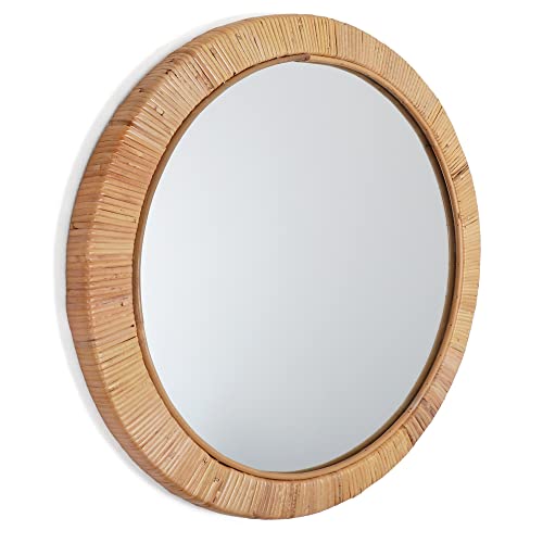 Rutledge & King Round Rattan Mirror - Boho Decorative Wall Mirror - 22" Dia. - color: Seaside - Large