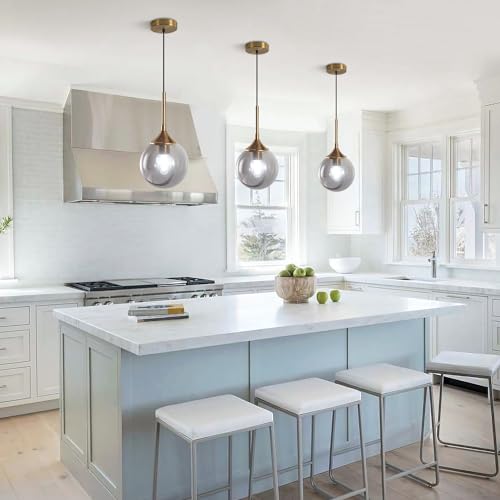 KCO Lighting Modern Gold Pendant Light 1-Light Large Globe Pendant Lights Set of Two Smoke Gray Glass Ball Pendant Light Fixture Dining Room Pendant Lamps Ceiling Hanging (2-Pack) - color: Gold+Smoke Gray-2PC