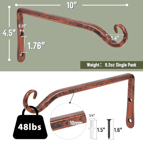 FEED GARDEN 2 Pack 10 Inch Hanging Plant Bracket Wall Hooks Decorative Plant Hangers for Outdoor Hanging Bird Feeders, Wind Chimes, Plant Baskets, Antique Bronze - color: Antique Bronze, size: 10 Inch