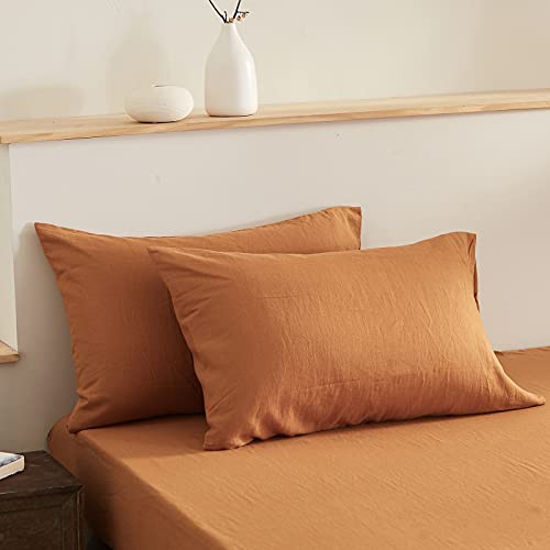 Simple&Opulence Linen Pillowcases 1 Pair Basic Style 55% Euro Linen 45% Cotton Blend Solid Color Flax Shams Set of 2, King Size 20"x40", Rust - color: Rust, size: 20"x40"