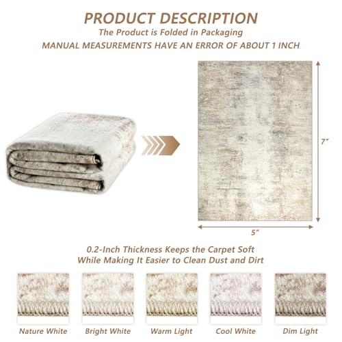 Capslpad 5x7 Abstract Area Rug, Non-Slip Washable Foldable Rug, Low Pile Ultra Soft Non-Shedding, Modern Beige Stain Resistant Large Rug for Living Room, Bedroom, Office, Dining, Room - color: Beige, size: 5' x 7' (Rectangular)