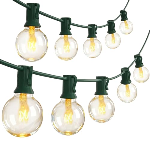 SUNSGNE 25Ft Christmas Round Lights, G40 Globe String Light with 27 Clear Bulbs, UL Certified for Outdoor Indoor Garden Party Wedding Pergola Backyard Patio Xmas Decoration, Green Wire - color: Clear-Green, size: 25 Ft