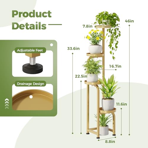 Bamworld Corner Plant Stand Indoor Outdoor, Tall Metal Flower Pot Stands for Multiple Plants, 4 Tier Gold Heavy Duty Plant Shelf for Patio Garden Balcony Living Room Bedroom(Patent Design) - color: Glossy Gold, style: Spiral 4Tier