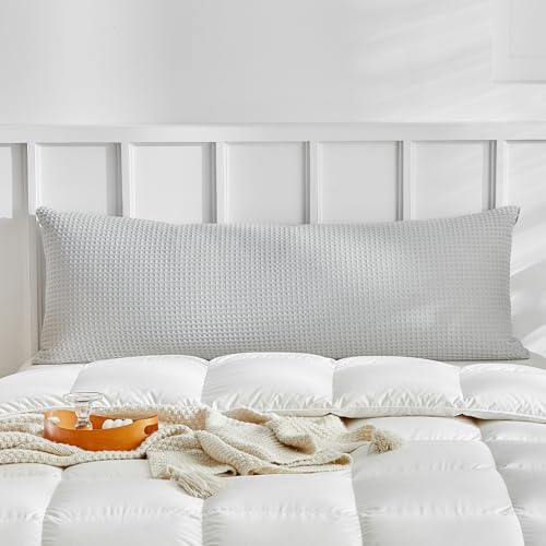 WARMDERN Waffle Weave Pillowcases Body Size 1 Pack Pillow Cases Soft Microfiber Pillow Case Covers Set of 2 Boho Woven Textured Pillowcase with Envelope Closure(Light Grey, Body, 20x54 Inches) - color: Light Grey-waffle Weave, size: 20" x 54" (Pack of 1)