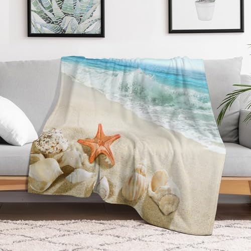 Starfish Blanket,Leisure Summer Beach Waves Starfish Seashells Ocean Print Blanket for Couch Sofa Bed Decorative Gifts 30x40 - color: Blanket-17, size: 30"x40"