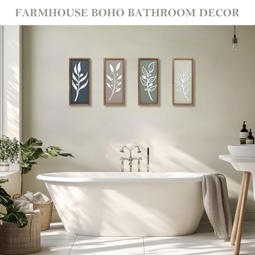 3D Tree Leaf Wooden Framed Boho Wall Art (Set of 4) Lightweight, Minimalist Botanical Farmhouse Bathroom Wall Decor For Living Room Bedroom Kitchen Office Hallway Decorations - color: Tree Leaf Brown