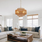 17.8" Boho Rattan Chandelier Light Fixture, 4-Light Golden Hand Woven Pendant Light Fixture Farmhouse Rustic Wicker Chandeliers for Kitchen, Bedroom, Dining Room, Living Room, Hallway, Foyer - color: Gold 17.8"