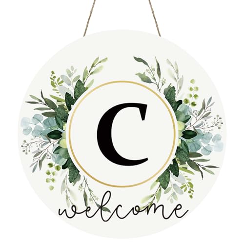 Monogram Letter C Wreaths for Front Door Wreath Wooden Welcome Sign for Front Door Decor Floral Family Last Name Initial House Warming Spring Summer Porch Rustic Wall Home Kitchen Boho Decorations - color: Letter C