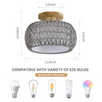 Boho Rattan Ceiling Light Fixture - 3 Style Options Wicker Semi Flush Mount Ceiling Lights,Grey Coastal Light Fixtures,Bohemian Woven Basket Chandelier for Hallway Bedroom Nursery Kitchen Laundry - color: Gray
