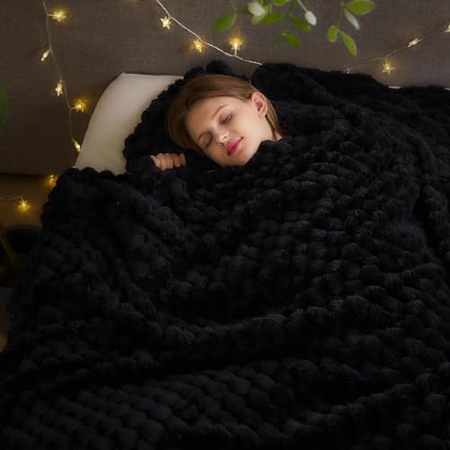 NEWCOSPLAY Super Soft Queen Blanket Black Premium Silky Flannel Fleece 3D Clouds Stylish Jacquard Lightweight Bed Blanket All Season Use 350GSM (Black, Queen(90"x90")) - color: Black, size: Queen(90"x90")