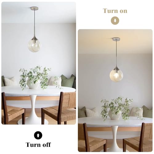 KCO Lighting 7.1" Amber Glass Pendant Light Brushed Nickel Pendant Lighting Modern Globe Pendant Light Mid Century Hanging Light Small Pendant Lights for Kitchen - color: Silver+Amber