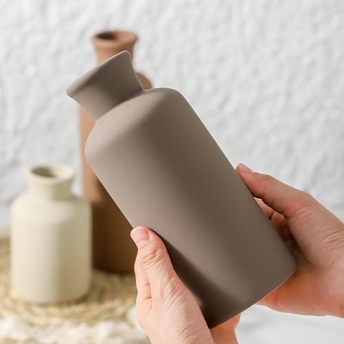 Ceramic Vase Set of 3, Flowers Neutral Modern Vases Home Decor Rustic Farmhouse Decor Pampas Vase for Table Mantel Entryway Shelf Living Room Kitchen Bathroom - Brown - color: 007-brown