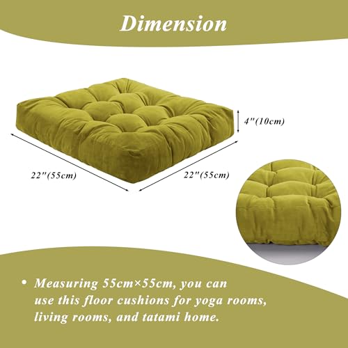 Meditation Floor Pillow 22×22 Inch 2 Pack Large Floor Cushions for Adults Square Tufted Corduroy Floor Pillows for Yoga Living Tatami Room Green - color: Green
