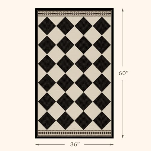 Black and White Diamond Outdoor Easy Jute Front Porch Rug 3x5, Washable Non-Slip Checkered Entryway Rug, Modern Farmhouse Boho Low Pile Indoor Carpet for Living Room, Kitchen, Mudroom, Laundry Room - color: Black White, size: 3' x 5' (Rectangular)