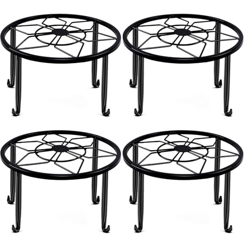 4 Pack Black Metal Potted Plant Stand for Indoor and Outdoor Plants 9.1 inches Heavy Duty Flower Pot Planter Holder, Metal Rustproof Iron Garden Container Round Supports Rack for Planter Pumpkin Stand