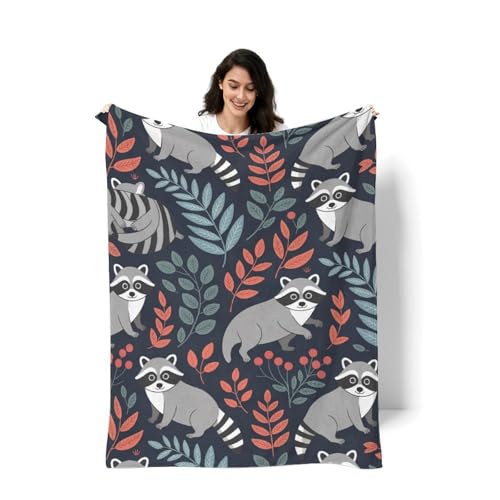 Raccoon Pattern Blanket, Cute Animal Flannel Throw Blanket for Couch Bed Or Chair, Luxury Lightweight Comfy Blankets Home Decor Gift(1)(2) 40x50in(100 * 125cm) - color: Style-1, size: 40x50in(100*125cm)