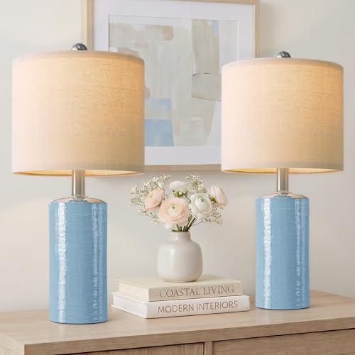 G-SAFAVA 20.5" Small Table Lamps for Living Room Lamp Set of 2 Ceramic Lamps for Bedroom Bedside Lamps Modern Boho Lamps for Night Stands Farmhouse Nightstand Lamp Side End Table Lamp, Light Blue - color: Light Blue