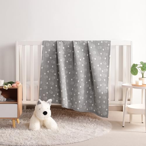 NTBAY 3 Layer Muslin Cotton Toddler Blanket, Jacquard Reversible Nursery Bed Blanket, Super Soft and Thermal for All Seasons, Decoration Gift, 30"x40", Dark Grey Rabblt - color: Dark Grey Rabbit, size: 30x40 Inch (Pack of 1)
