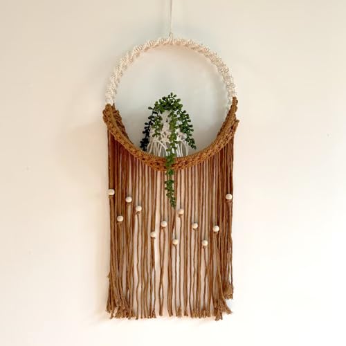 SlenyuBridal Brown Macrame Wall Hanging, Art Woven Boho Home Decor, Wall Pendent Weaving Dried Flower Decorative Net Bag, Beautiful Wall Art for Apartment, Dorm Room Decoration