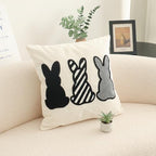 Jonhier Easter Bunny Throw Pillow Cover, Boho Black and White Neutral Rabbit Pillowcase for Living Room Bedroom, Modern Farmhouse Tufted Embroidery Cushion Case for Spring Home Decor, 18 x 18 inch - size: 18" x 18" (Pack of 1)