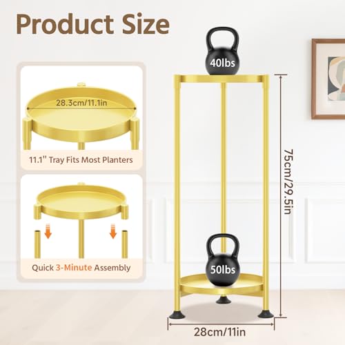 LASZOLA 2 Tier Gold Plant Stand Indoor for Large Tall Heavy Duty Flower Planter, Metal Vertical Multi Level Rack for Narrow Floor Corner, Sturdy Round Holder Organizer, Modern, Mid Century, Farmhouse - color: Gold, size: 2 Tier