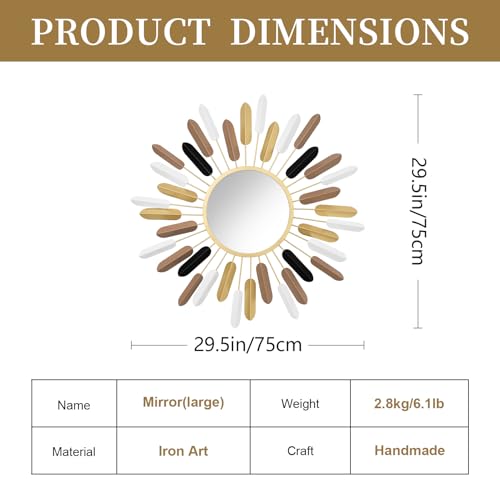 Sunburst Wall Decor Gold Sunburst Mirror,30”Gold Decorative Mirrors for Wall Handmade Living Room & Bedroom - color: Brown, size: 29.5”*29.5“