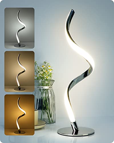 Yarra-Decor Modern Spiral Bedside Lamp - 3 Colors Touch Control LED Table Lamp, Stepless Dimmable Nightstand Lamps for Bedroom Living Room & Office(3000K 4000K 5000K) - color: Silver
