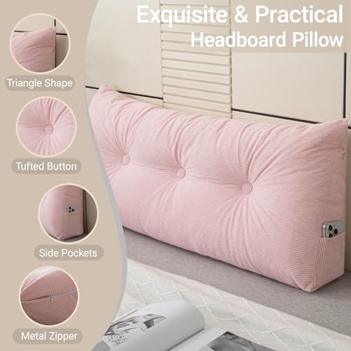 Headboard Pillow Wedge Pillow Headboard Dorm Headboard Twin XL Long Back Pillow for Bed Sitting up Sleeping Bolster Pillow for Mattress Gap Filler - color: Pink