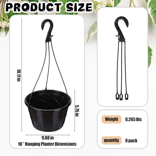 8 Pcs 10 Inch Modern Euro Swirl Hanging Planter Uv-Resistant Plastic Hanging Basket Smart Drainage Lightweight Indoor Outdoor Flower Pots for Garden Porch Balcony Patio Home Decor (Black) - color: Black