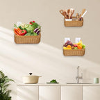 Wall Baskets Set of 2, Hanging Wicker Basket for Bathroom, Kitchen, Pantry, Living Room, 13.78"L× 5.71"W× 6.10"H and 10.83"L × 4.84" W× 4.92"L, Yellow - color: Yellow, size: S+M