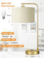 Innqoo Gold Table Lamp with Weaving lampshade, Table Lamp for Bedroom with USB Port and Outlet, Dimmable Nightstand Bedside Lamps with Linen Lampshade, Desk Lamp for Home Office, Living Room - color: I-Weaving Shade & Gold Base
