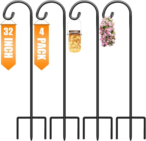 Gtongoko 32 Inch Shepherd Hooks for Outdoor 4 Pack, Adjustable Garden Hooks for Hanging Plants, Lanterns, Solar Lights, Mason Jars & Wedding Decor, Matte Black Decorative Shepherd’s Hooks - size: 32 Inch, style: 4 Pack