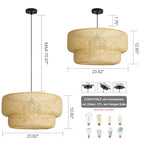 23.65” Farmhouse Bamboo Chandelier 4-Lights Large Hand-Woven Rattan Pendant Light Boho Bamboo Dining Room Lights Fixtures for Bedroom Living Room Restaurant Cafe Kitchen Island - color: Beige-23.65IN