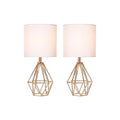 Gold Small Table Lamp Set of 2, Modern Bedside Nightstand Lamps with Geometric Metal Base White Fabric Shade, Cute Desk Lamp for Living Room Bedroom - color: Gold-2 Pack