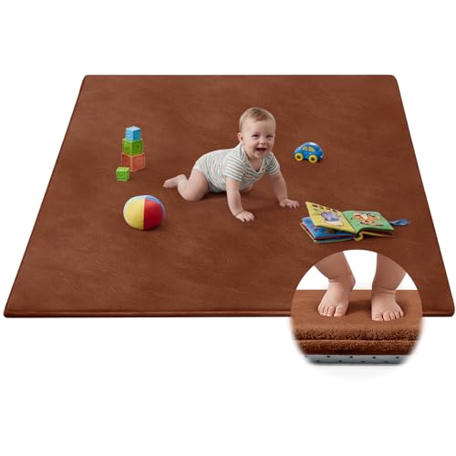 Baby Play Mat for Floor,Ultra Thick Elastic Foam 50"x50" Playmat Tummy Time Muscle Crawling Exercise Activity Cushion Gym Mat Nursery Playroom Area Kids Rug for Babies, Toddlers,Infants,Brick Red - color: Brick Red, size: 50"x50"